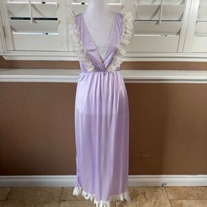 Vintage California Dream Lavender Nightgown Satin Slip Dress Romantic Chic Sz S